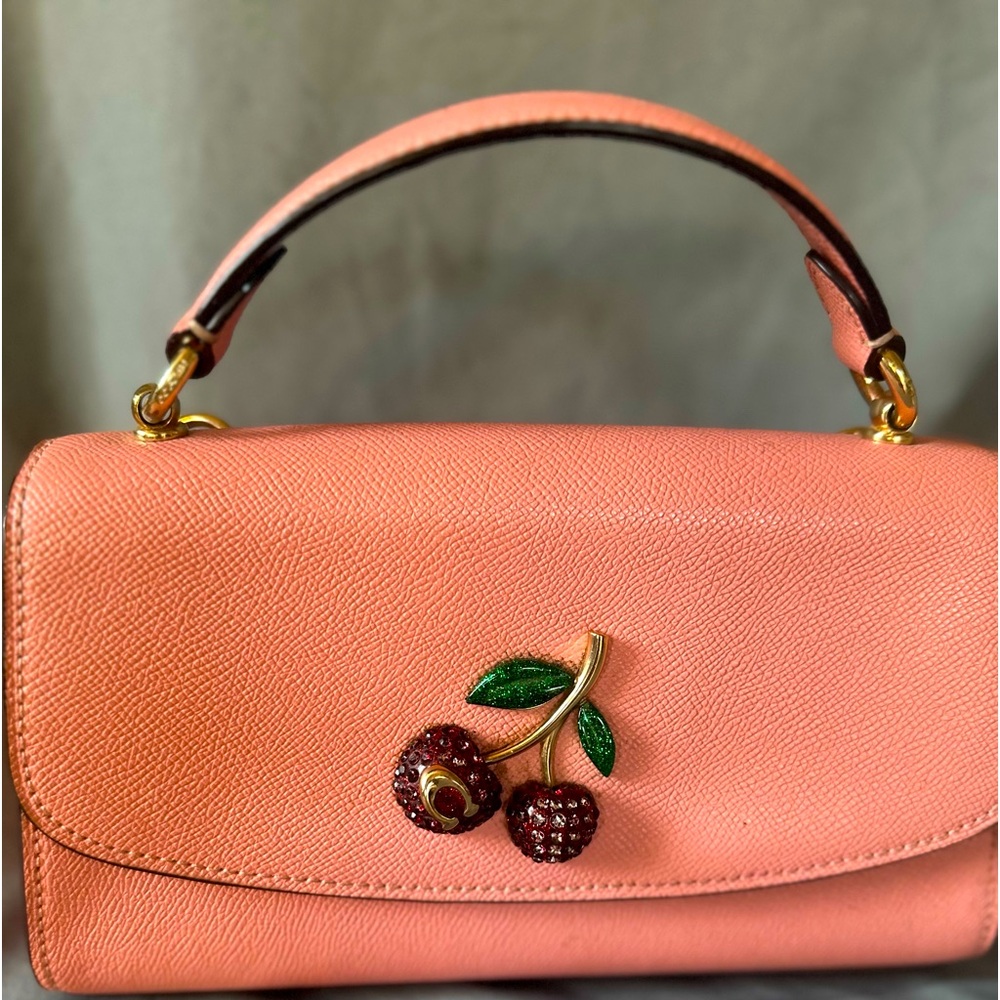 Coach clutch with rhinestone cherry accent